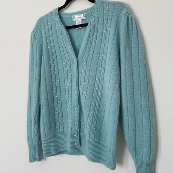 Vintage Braemar Petites Angora Lambswool Cardigan Pearl Detail Sweater sz Medium - Picture 7 of 9